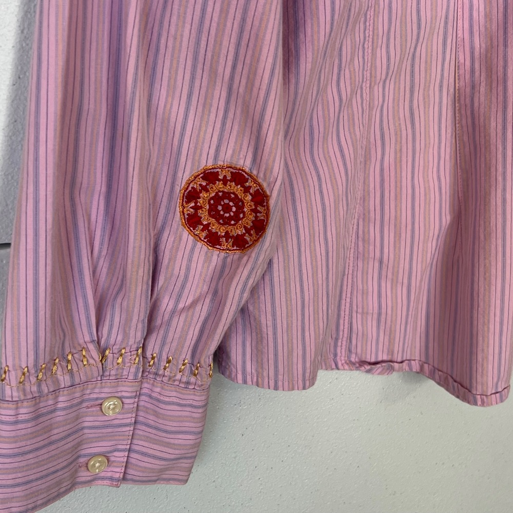 Cabi Pink Striped Embroidered Button Up Shirt Blouse L 100% Cotton Boho Western - Picture 13 of 15